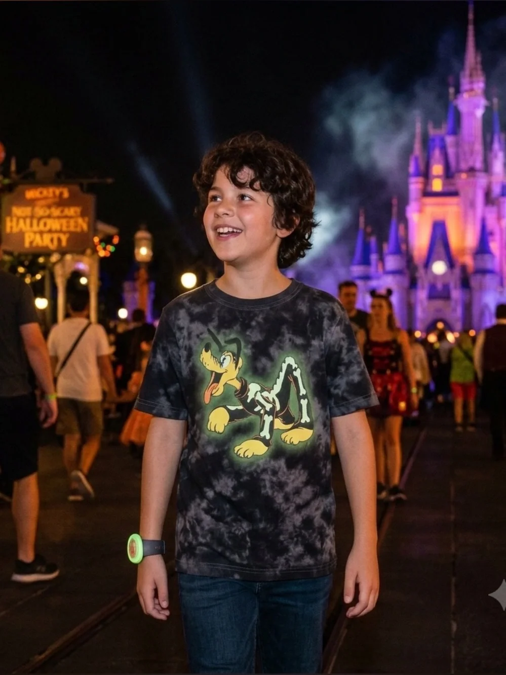 Disney Parks Pluto Skeleton Glow in Dark Halloween Shirt